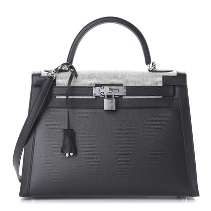 Hermes Berline Toile Swift Kelly Sellier 32 Black Ecru 1 of 12