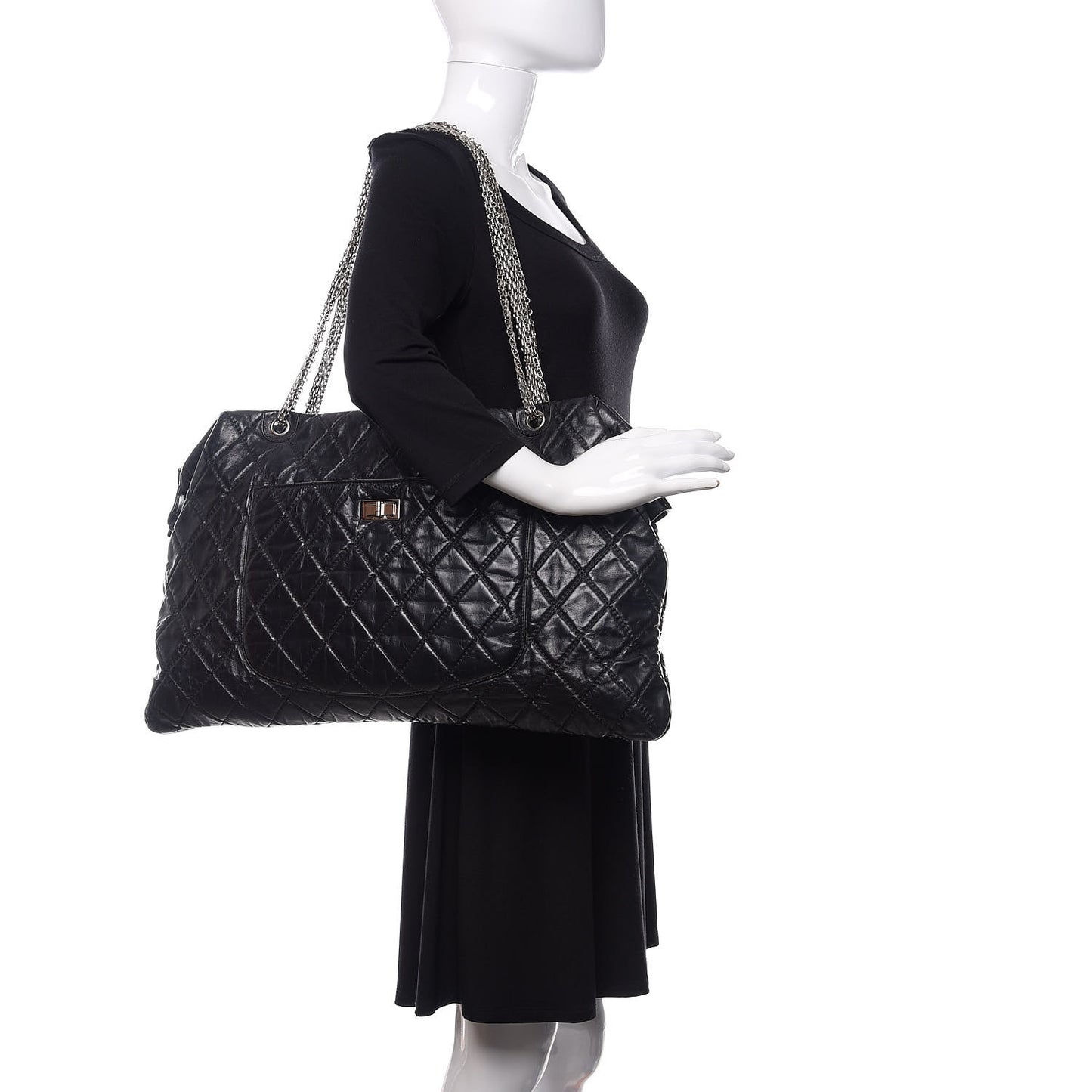 Aged Calfskin Oversized Reissue Overnight Tote Black