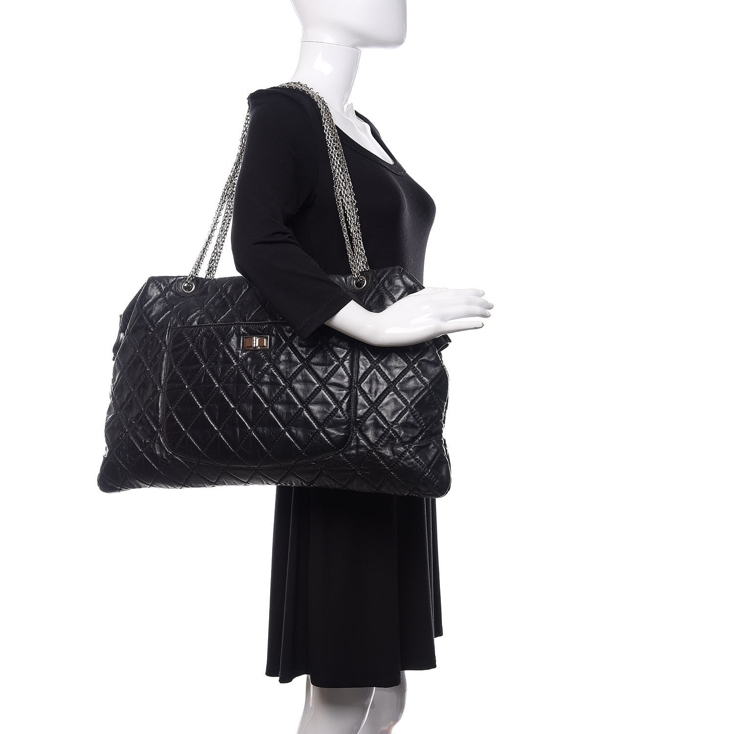Chanel Aged Calfskin Oversized Reissue Overnight Tote Black 2 of 10