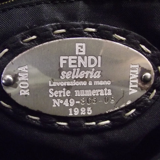 Fendi Canvas Calfskin Romano Selleria Studded Tote Black 7 of 9
