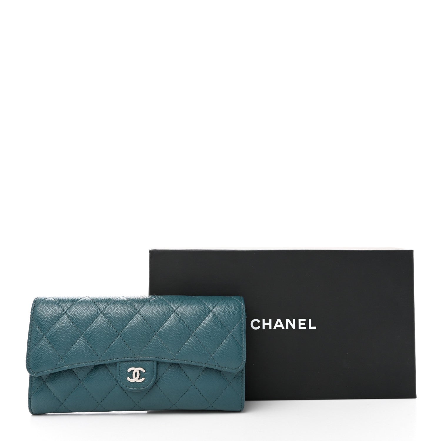 Chanel Caviar Quilted Large Gusset Flap Wallet Dark Turquoise 15 of 15