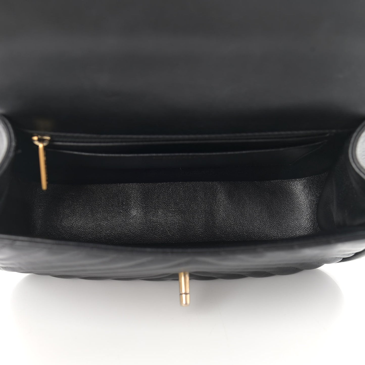 Lambskin Reverse Chevron Quilted Round Top Handle Flap Black