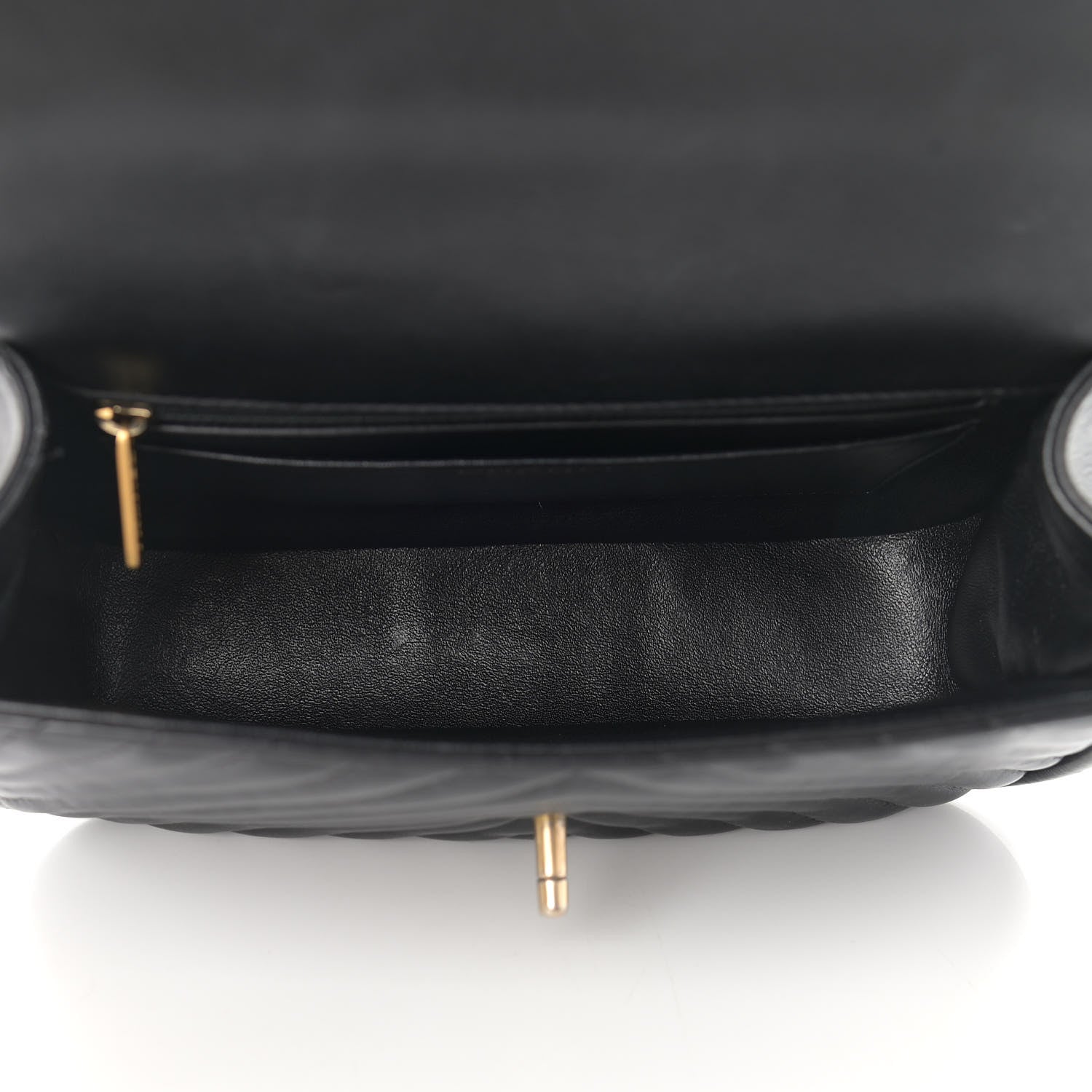 Chanel Lambskin Reverse Chevron Quilted Round Top Handle Flap Black 5 of 13
