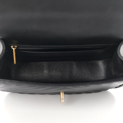 Chanel Lambskin Reverse Chevron Quilted Round Top Handle Flap Black 5 of 13