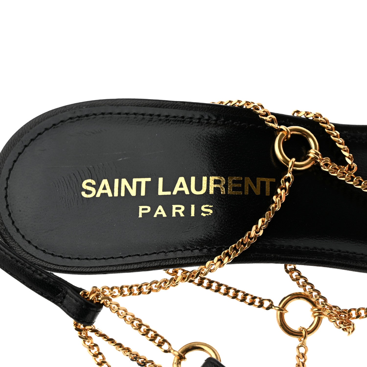 Saint Laurent Calfskin Chain Cristal Sandals 37.5 Black 7 of 7