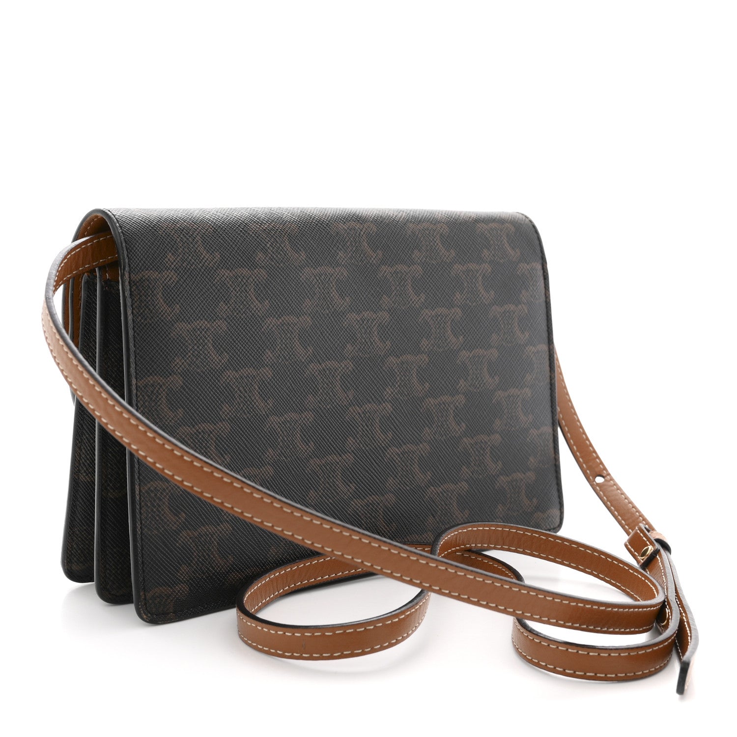 Celine Triomphe Canvas Lambskin Wallet On Strap Tan 3 of 11