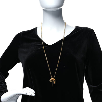 Chanel Metal Crystal Charm Necklace Purple Gold 2 of 6