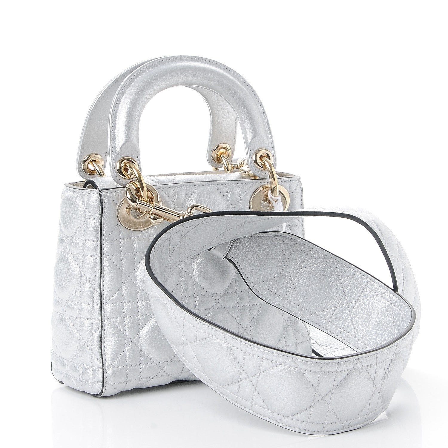 Christian Dior Metallic Grained Calfskin Cannage Mini Lady Dior Silver 3 of 10