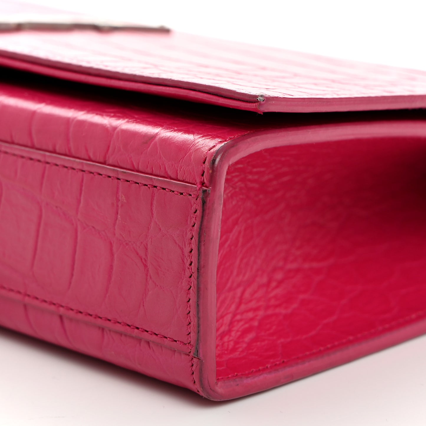 Calfskin Crocodile Embossed Medium Classic Monogram Kate Tassel Satchel Fuchsia