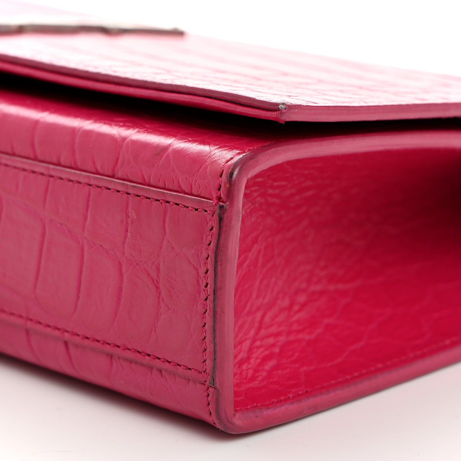 Saint Laurent Calfskin Crocodile Embossed Medium Classic Monogram Kate Tassel Satchel Fuchsia 10 of 10