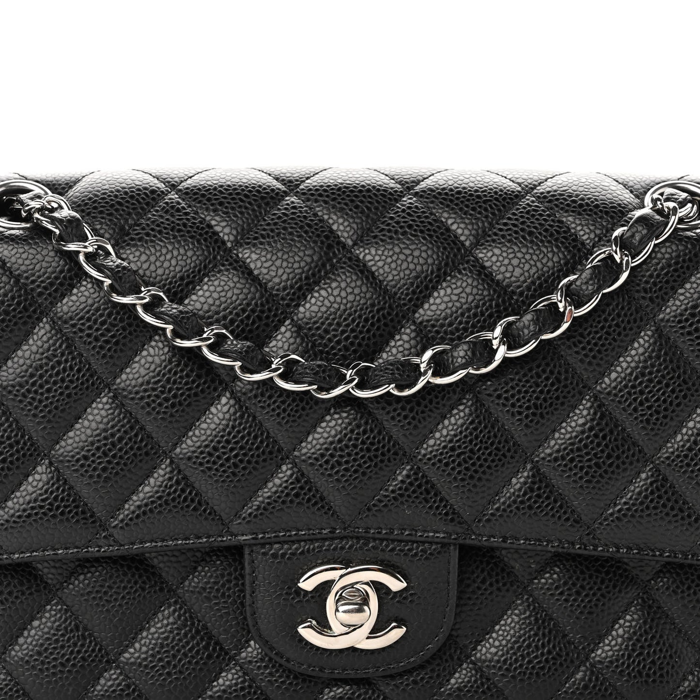 Caviar Quilted Medium Double Flap Black