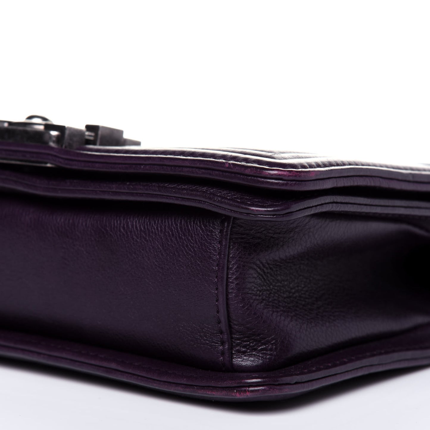 Calfskin Crystal Embossed Small Boy Flap Plum