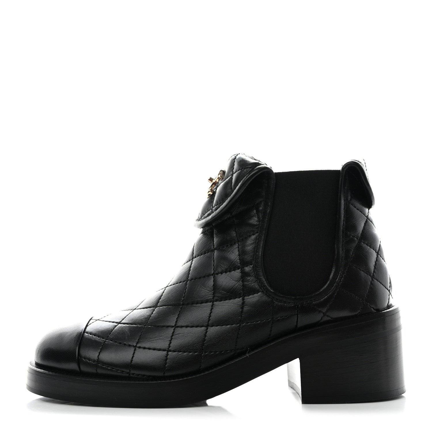 Chanel Lambskin Quilted Cap Toe CC Turnlock Booties 35 Black 1 of 12