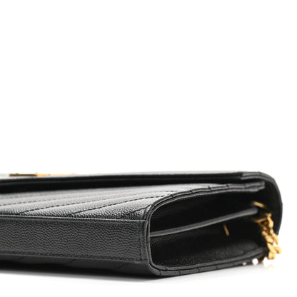 Saint Laurent Grain De Poudre Matelasse Chevron Monogram Chain Wallet Black 9 of 9