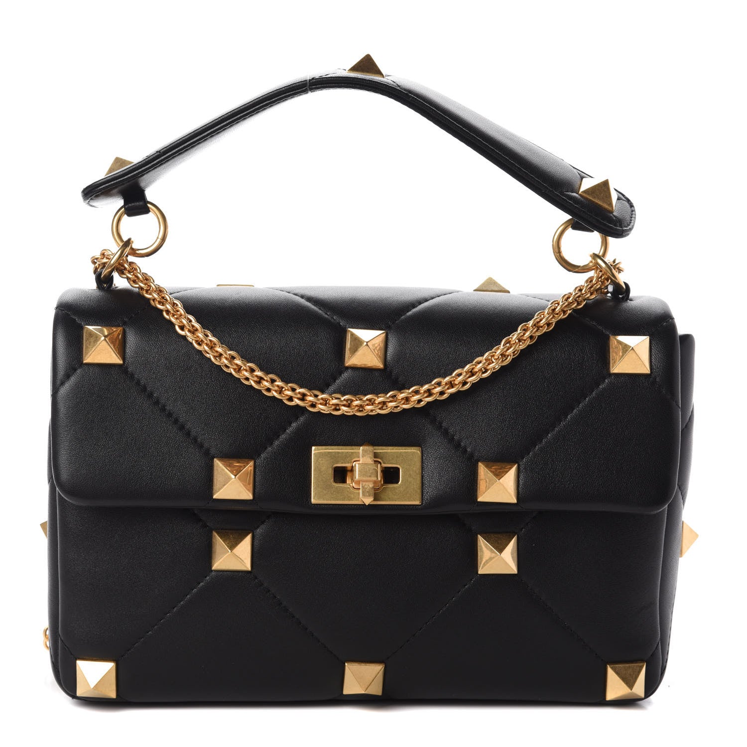Valentino Garavani Nappa Large Roman Stud Shoulder Bag Black 1 of 9