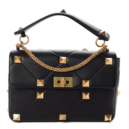 Valentino Garavani Nappa Large Roman Stud Shoulder Bag Black 1 of 9