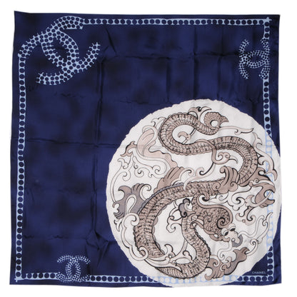 Chanel Silk Dragon CC Scarf Navy 2 of 5