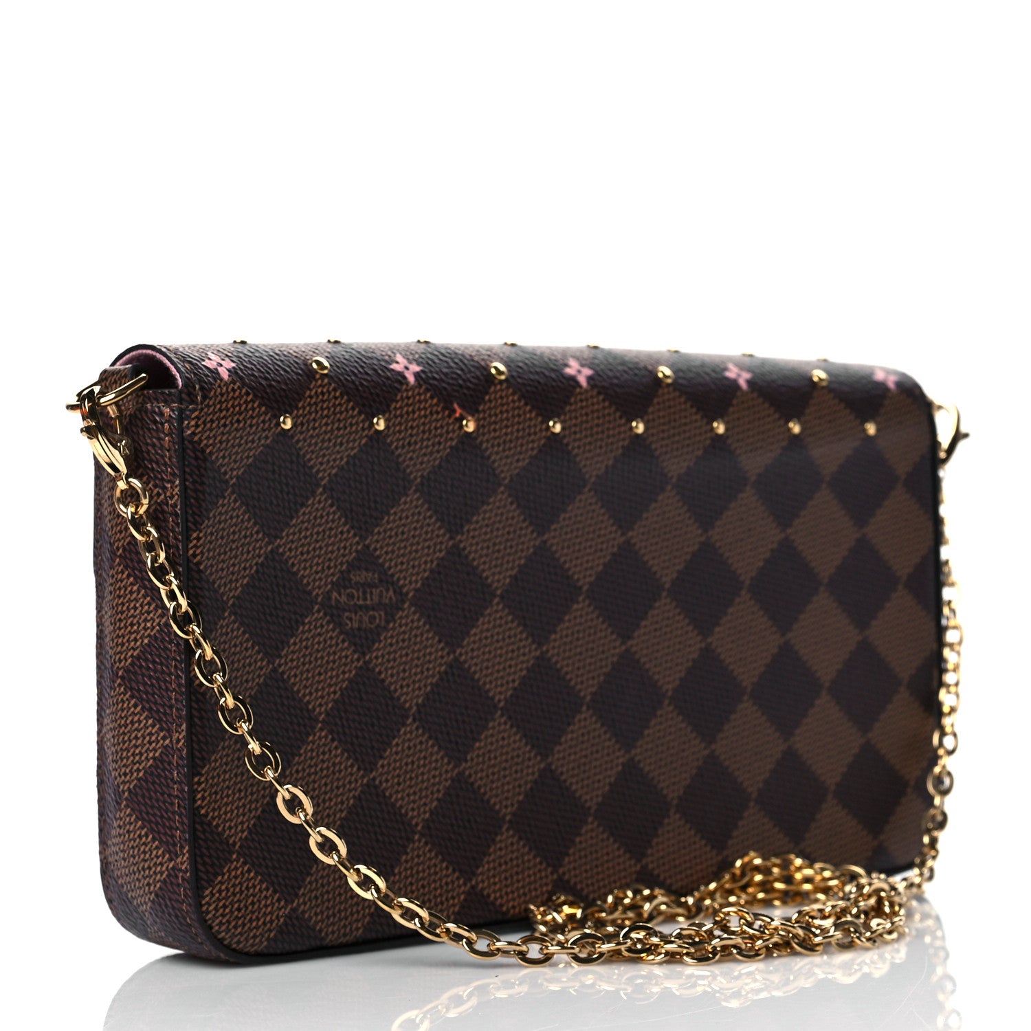 Louis Vuitton Damier Ebene Studded Pochette Felicie Chain Wallet 4 of 10