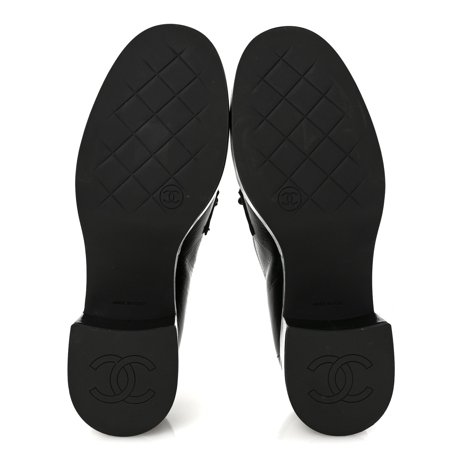 Chanel Shiny Calfskin Logo Platform Loafers 37.5 Black 6 of 9