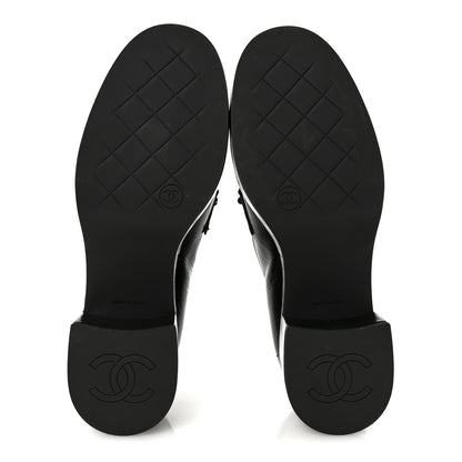 Chanel Shiny Calfskin Logo Platform Loafers 37.5 Black 6 of 9