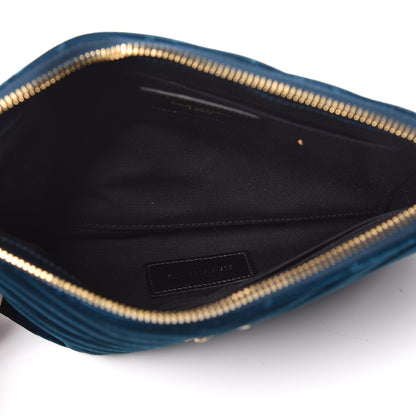 Saint Laurent Velvet Matelasse Chevron Monogram A5 Wristlet Dark Ottanio 7 of 10