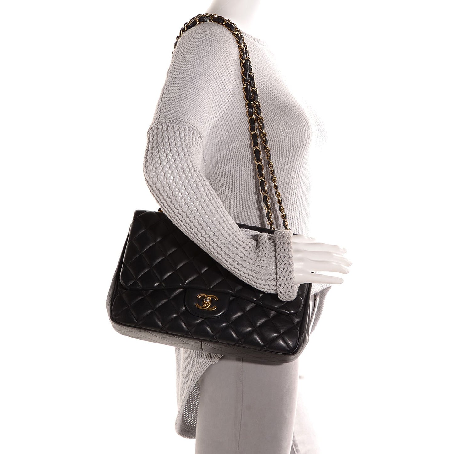 Lambskin Quilted Jumbo Single Flap Black