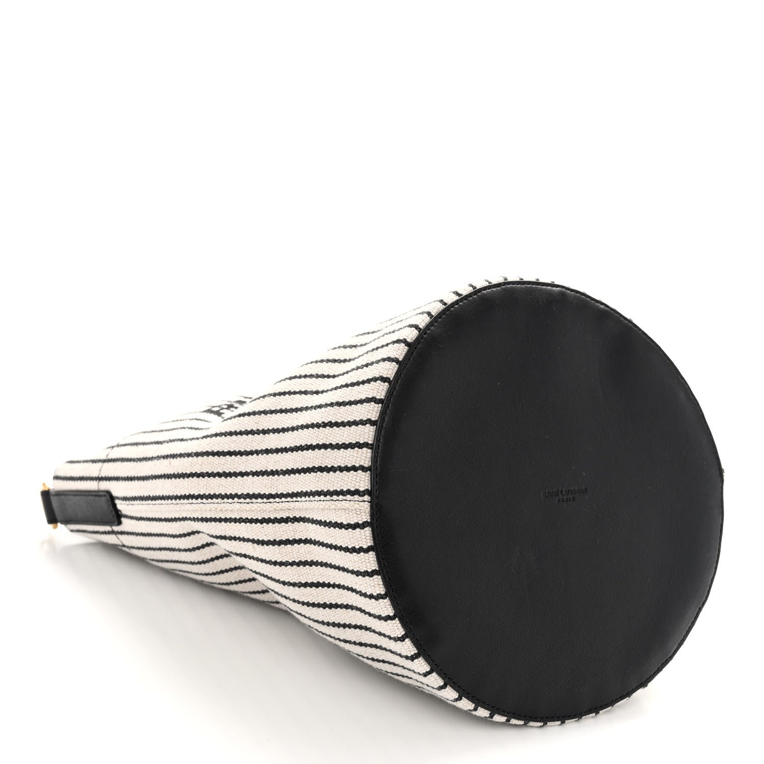 Saint Laurent Linen Calfskin Striped Rive Gauche Bucket Bag Grey Cream Black 5 of 10