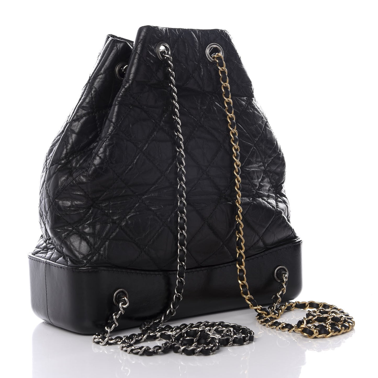 Aged Calfskin Quilted Gabrielle Backpack Black