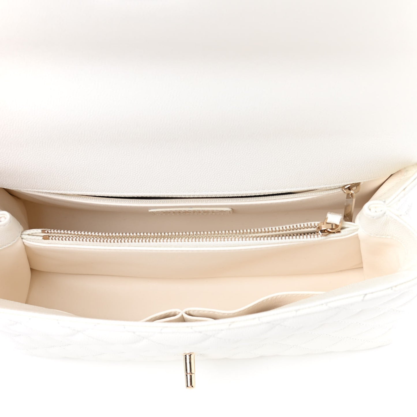 Caviar Quilted Small Coco Handle Flap White