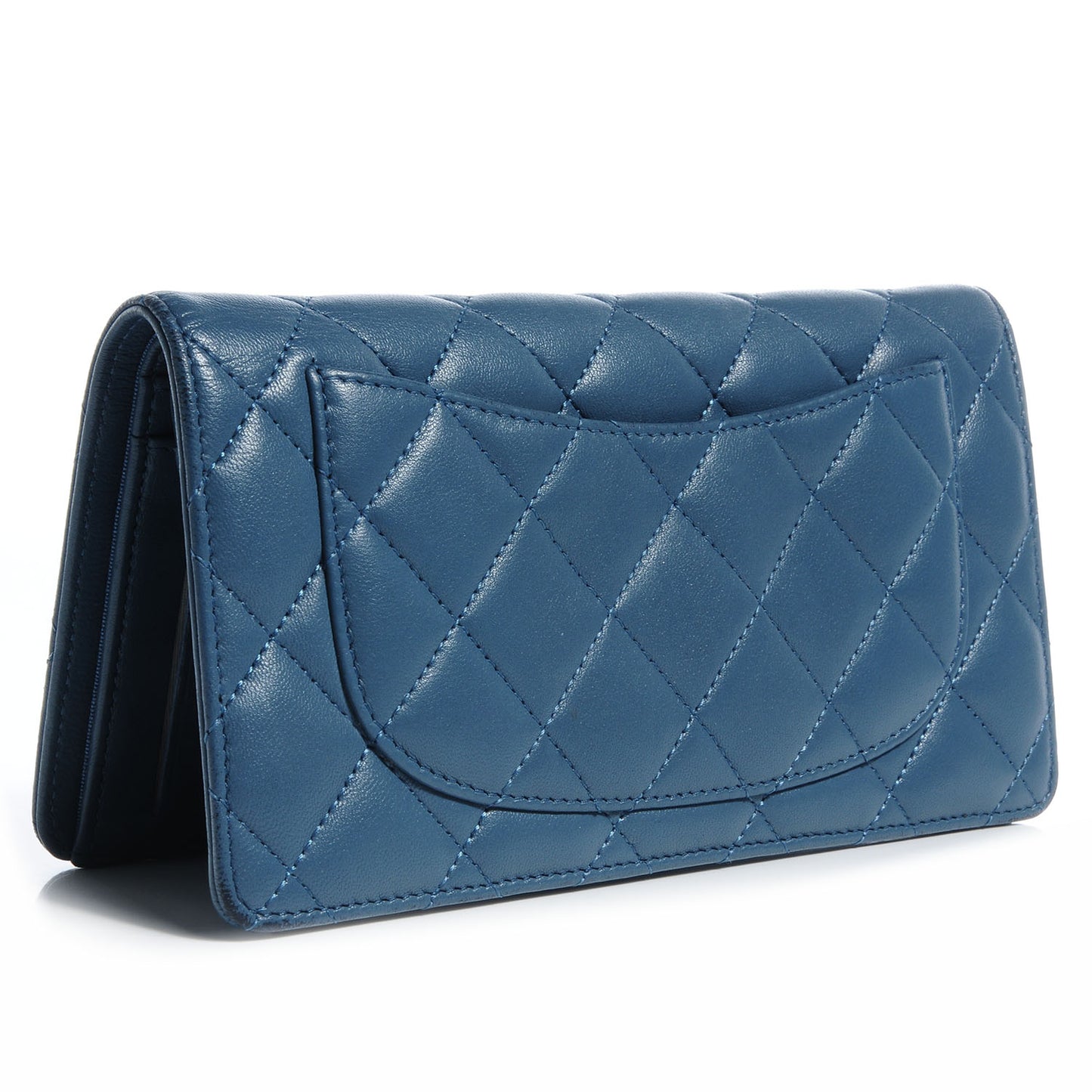 Lambskin Quilted Yen Wallet Blue