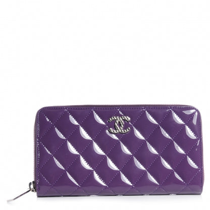 Chanel Patent Quilted Brilliant Zip Around Wallet Purple 1 of 9