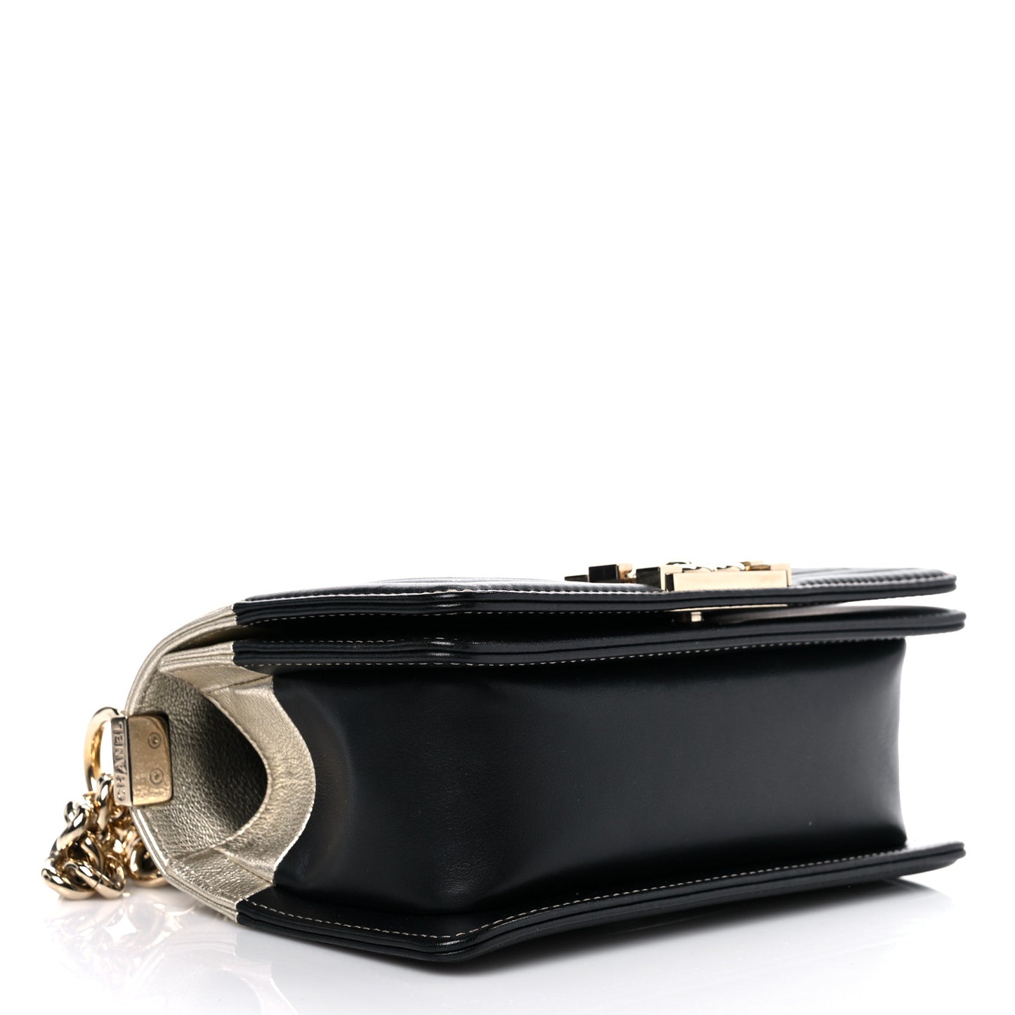 Metallic Goatskin Calfskin Small Boy Flap Gold Black