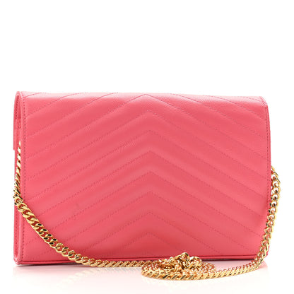 Saint Laurent Grain De Poudre Matelasse Chevron Monogram Chain Wallet Rose Clair 3 of 12