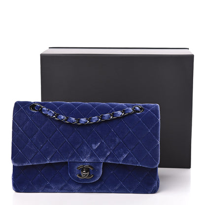 Chanel Velvet Quilted Medium Double Flap Navy Blue 14 of 14