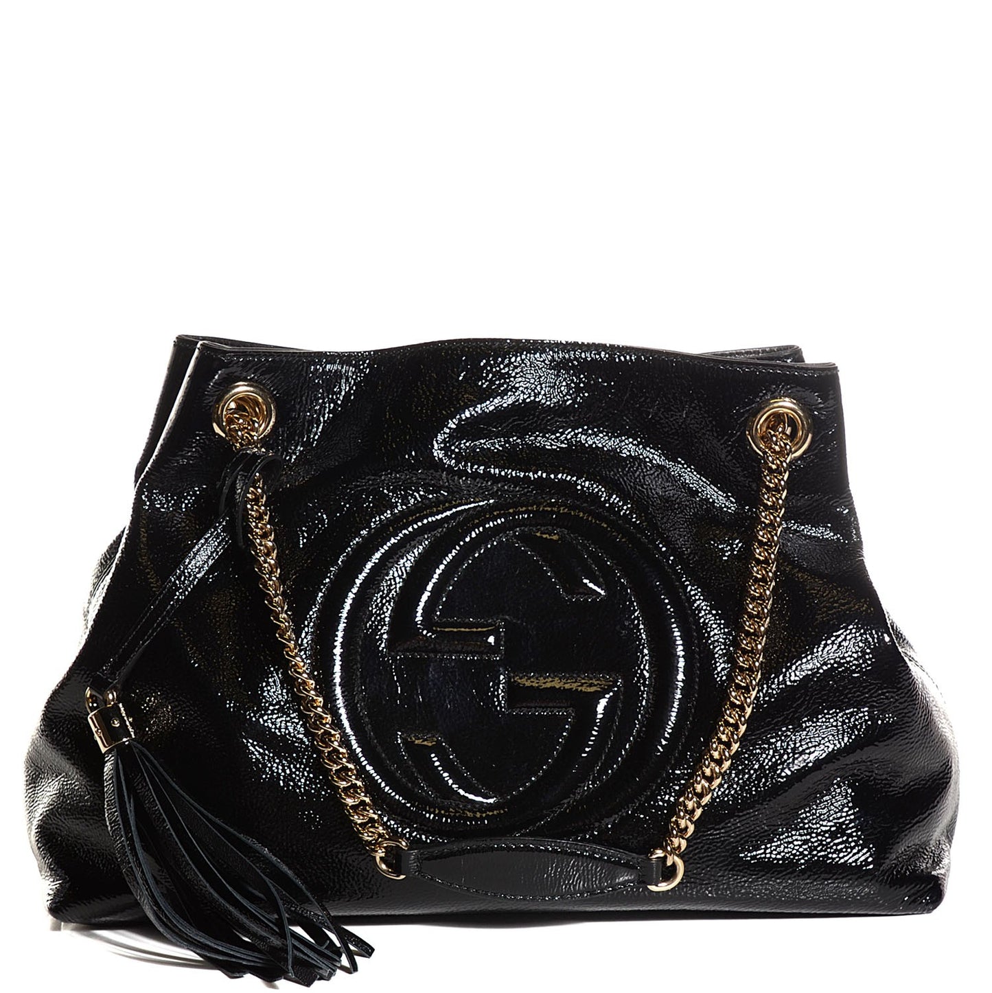 Patent Medium Soho Chain Shoulder Bag Black
