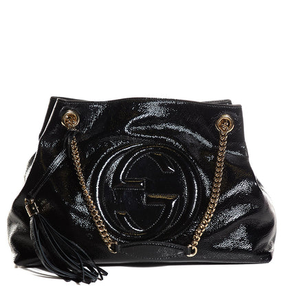 Gucci Patent Medium Soho Chain Shoulder Bag Black 1 of 7