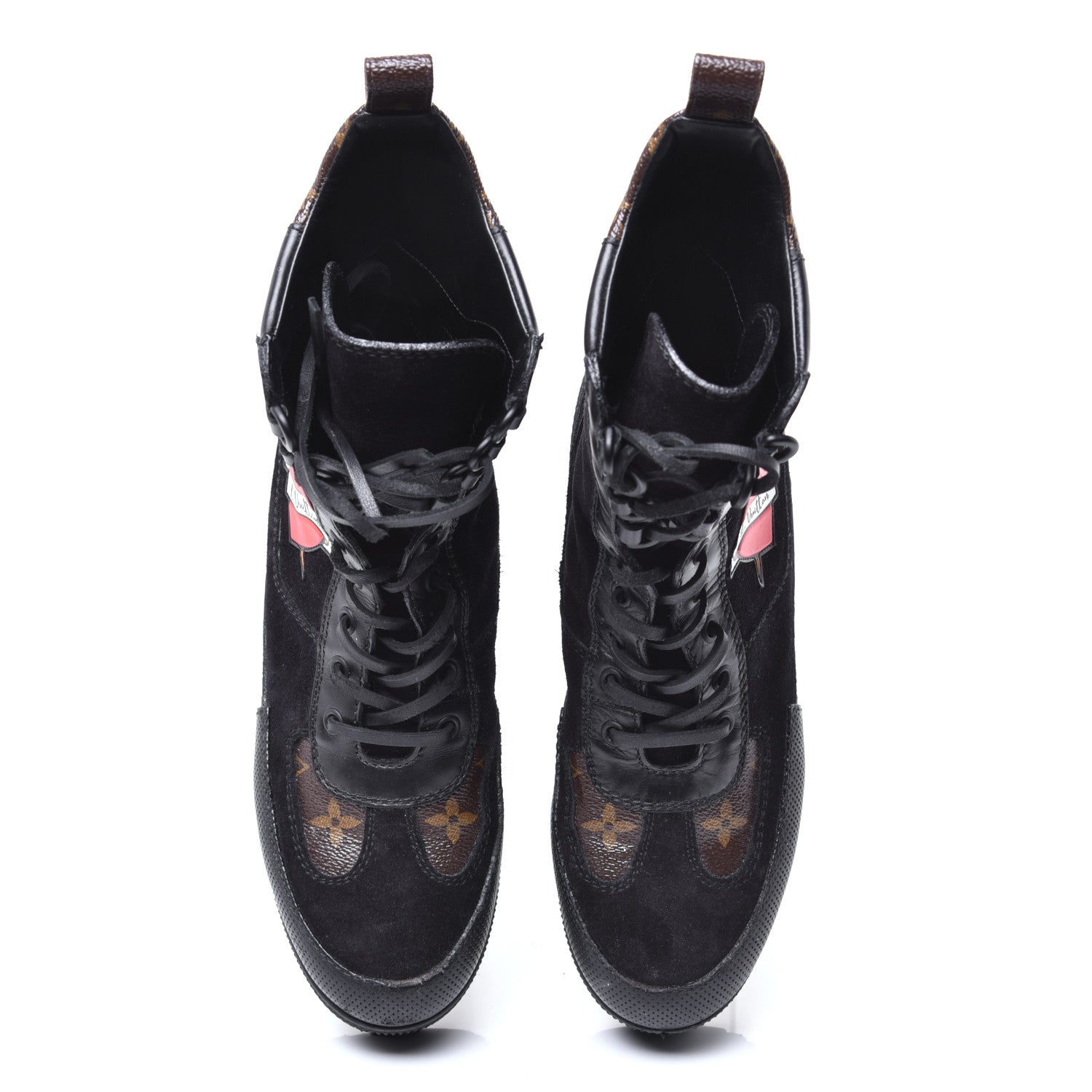 Louis Vuitton Suede Calfskin Monogram LV Black Heart Laureate Platform Desert Boots 38 Black 5 of 10