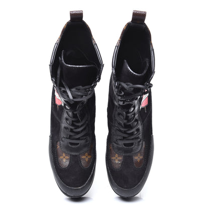 Louis Vuitton Suede Calfskin Monogram LV Black Heart Laureate Platform Desert Boots 38 Black 5 of 10