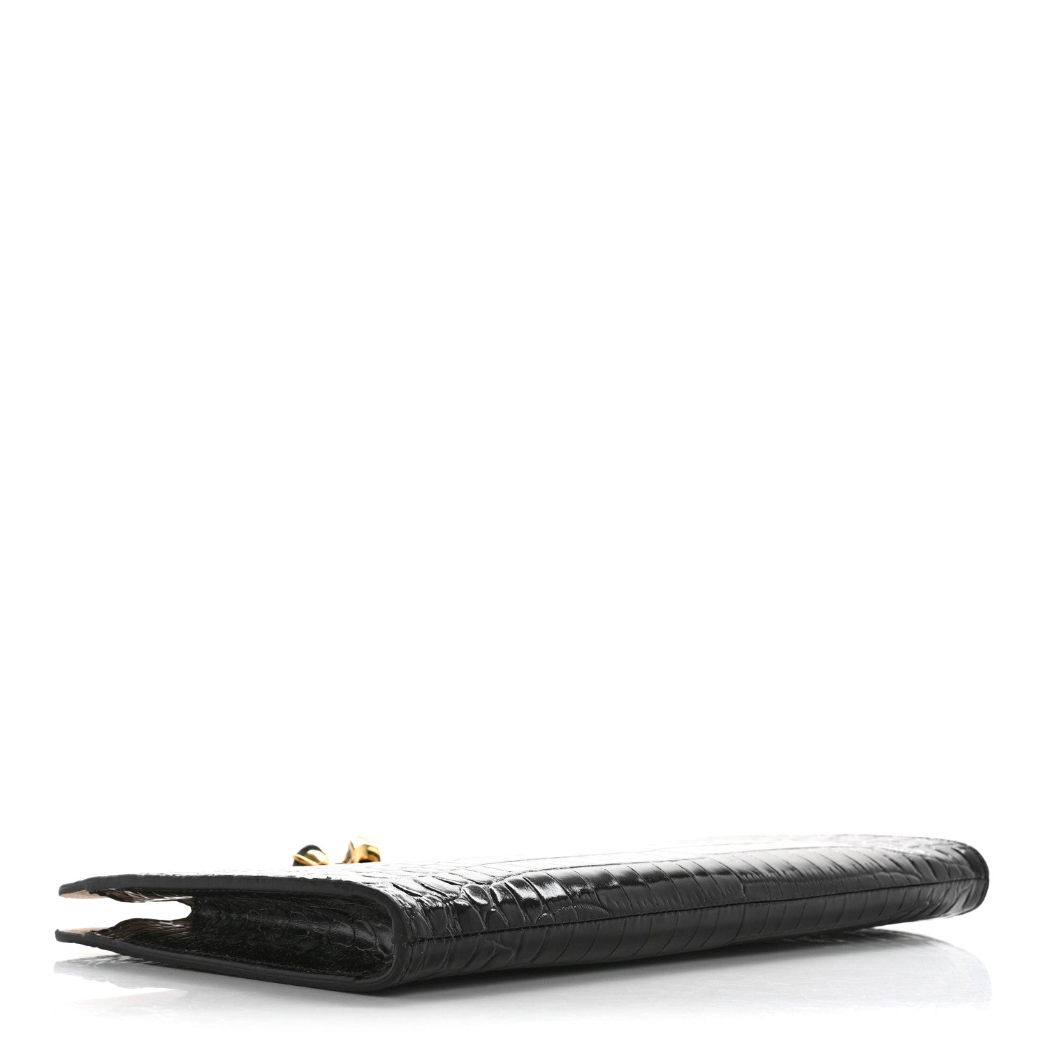 Alexander McQueen Calfskin Crocodile Embossed Knuckle Flat Clutch Black Gold 4 of 7