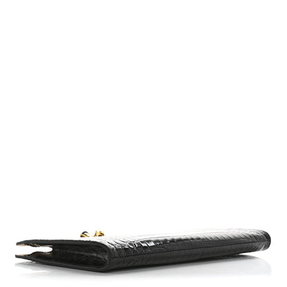 Alexander McQueen Calfskin Crocodile Embossed Knuckle Flat Clutch Black Gold 4 of 7