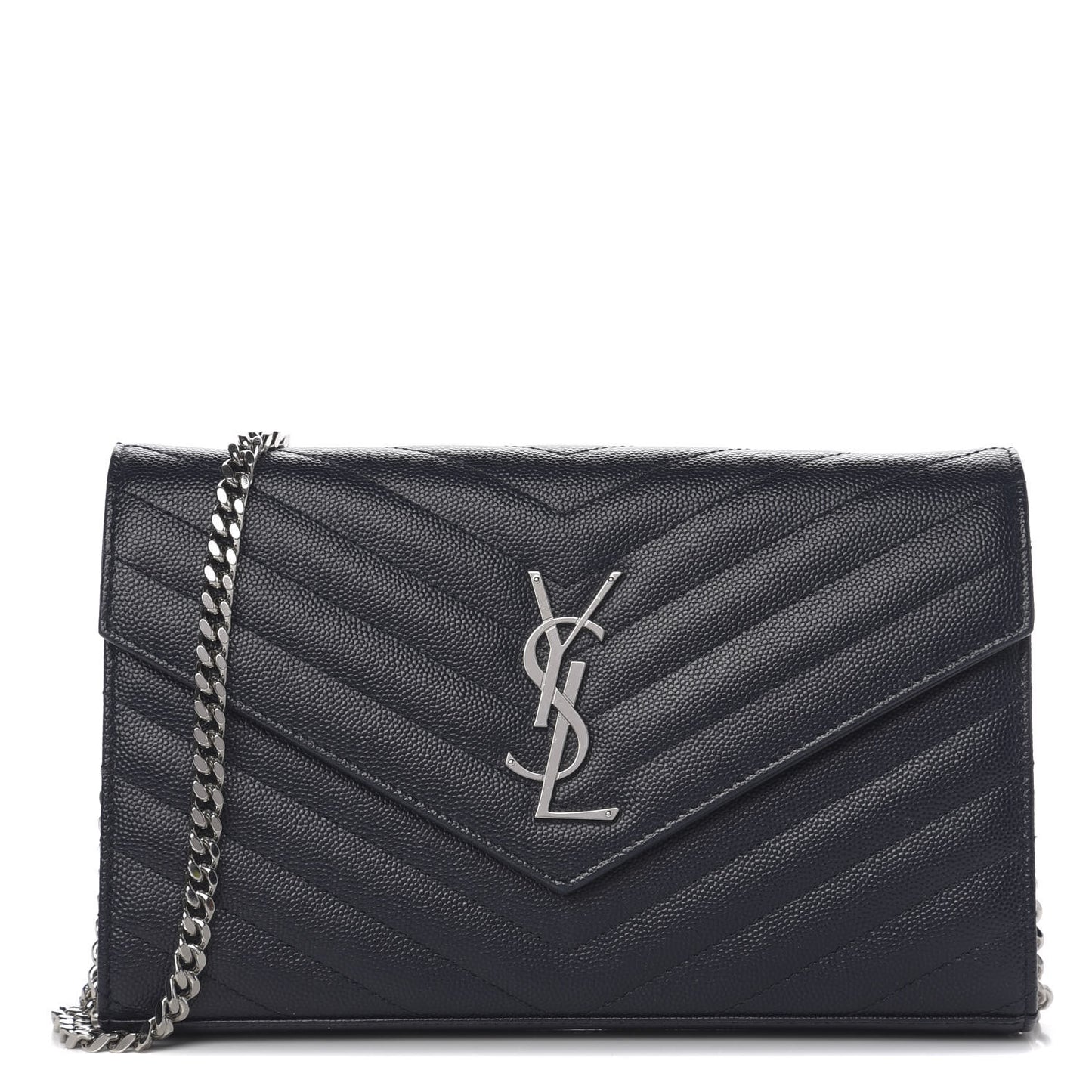 Grain De Poudre Matelasse Chevron Monogram Chain Wallet Deep Marine