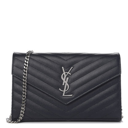 Saint Laurent Grain De Poudre Matelasse Chevron Monogram Chain Wallet Deep Marine 1 of 10