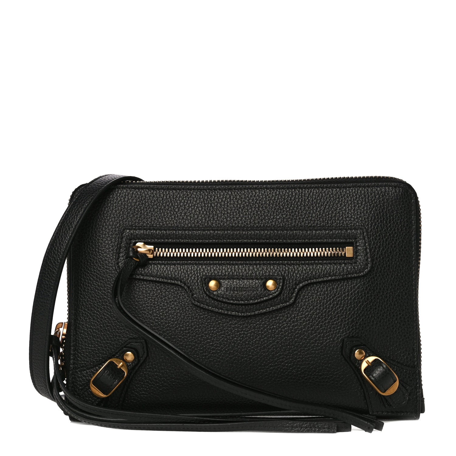 Balenciaga Grained Calfskin Neo Classic Gold Hardware Zip Around Crossbody Black 1 of 11