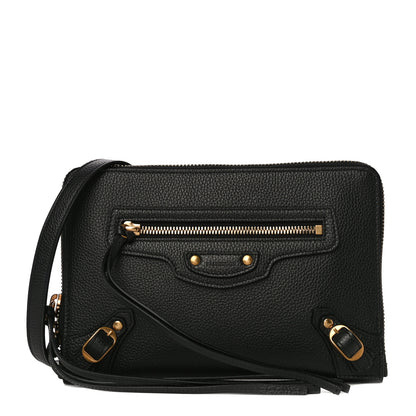 Balenciaga Grained Calfskin Neo Classic Gold Hardware Zip Around Crossbody Black 1 of 11