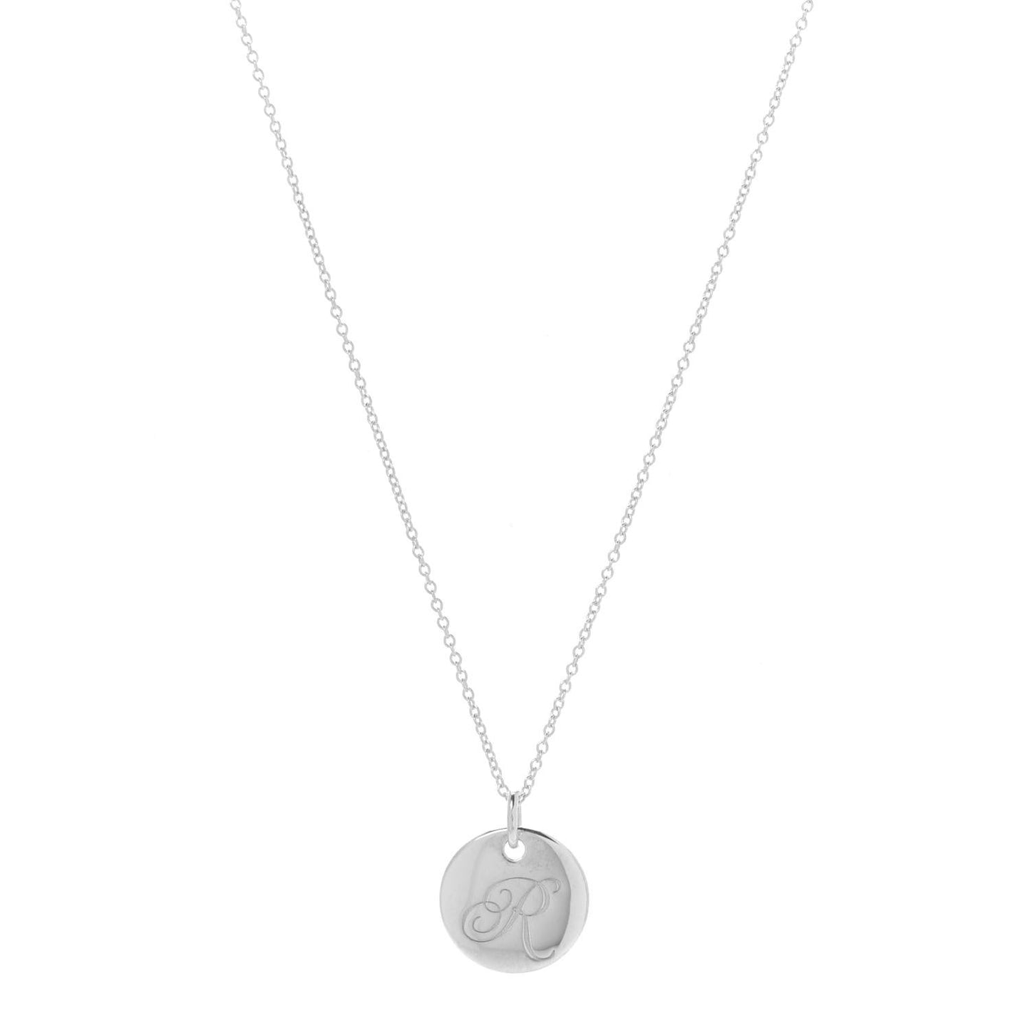 Sterling Silver Letter R Disc Pendant Necklace