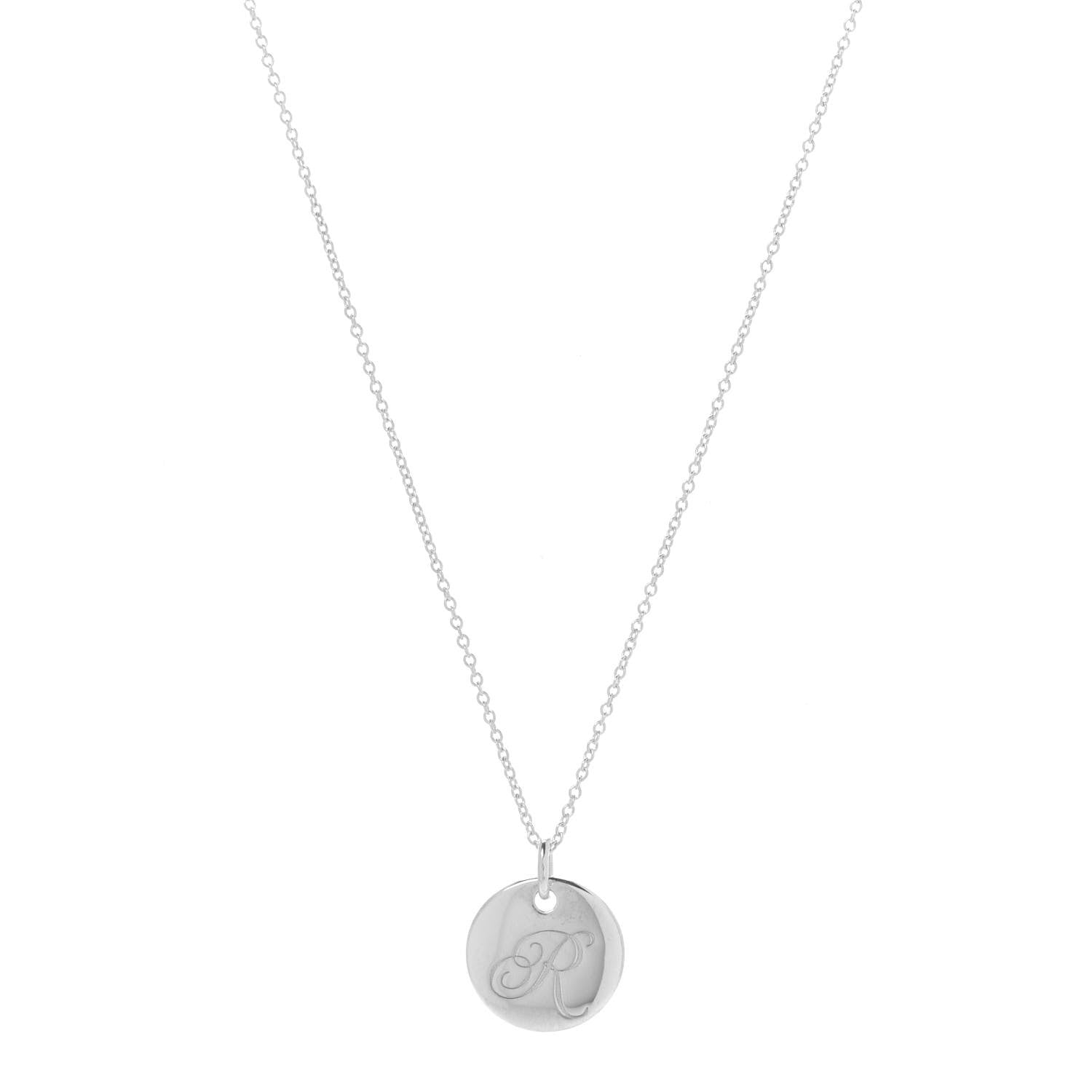 Tiffany Sterling Silver Letter R Disc Pendant Necklace 1 of 7