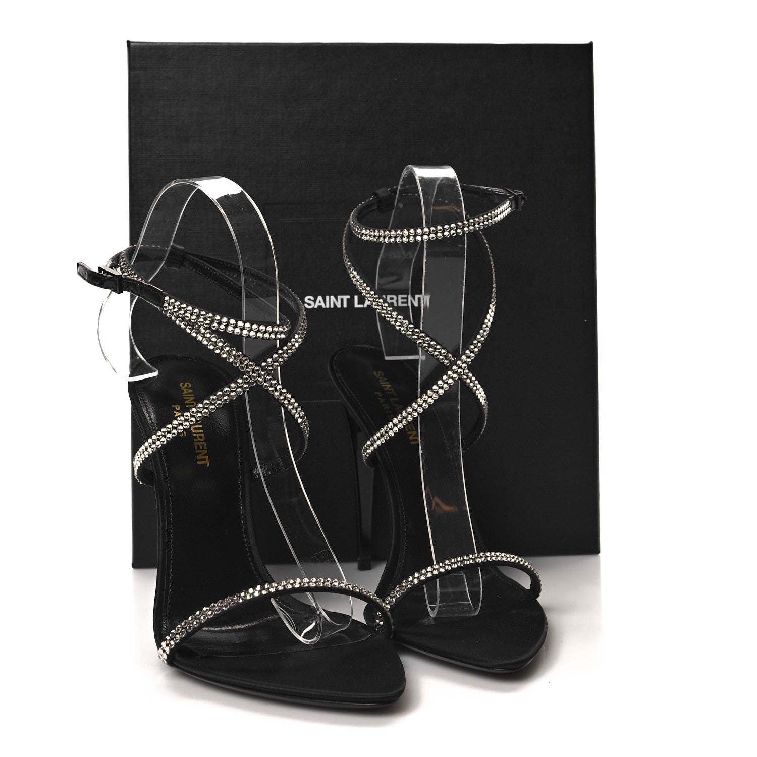 Saint Laurent Crepe Satin Strass 110 Ankle Strap Sandals 38 Black 8 of 8