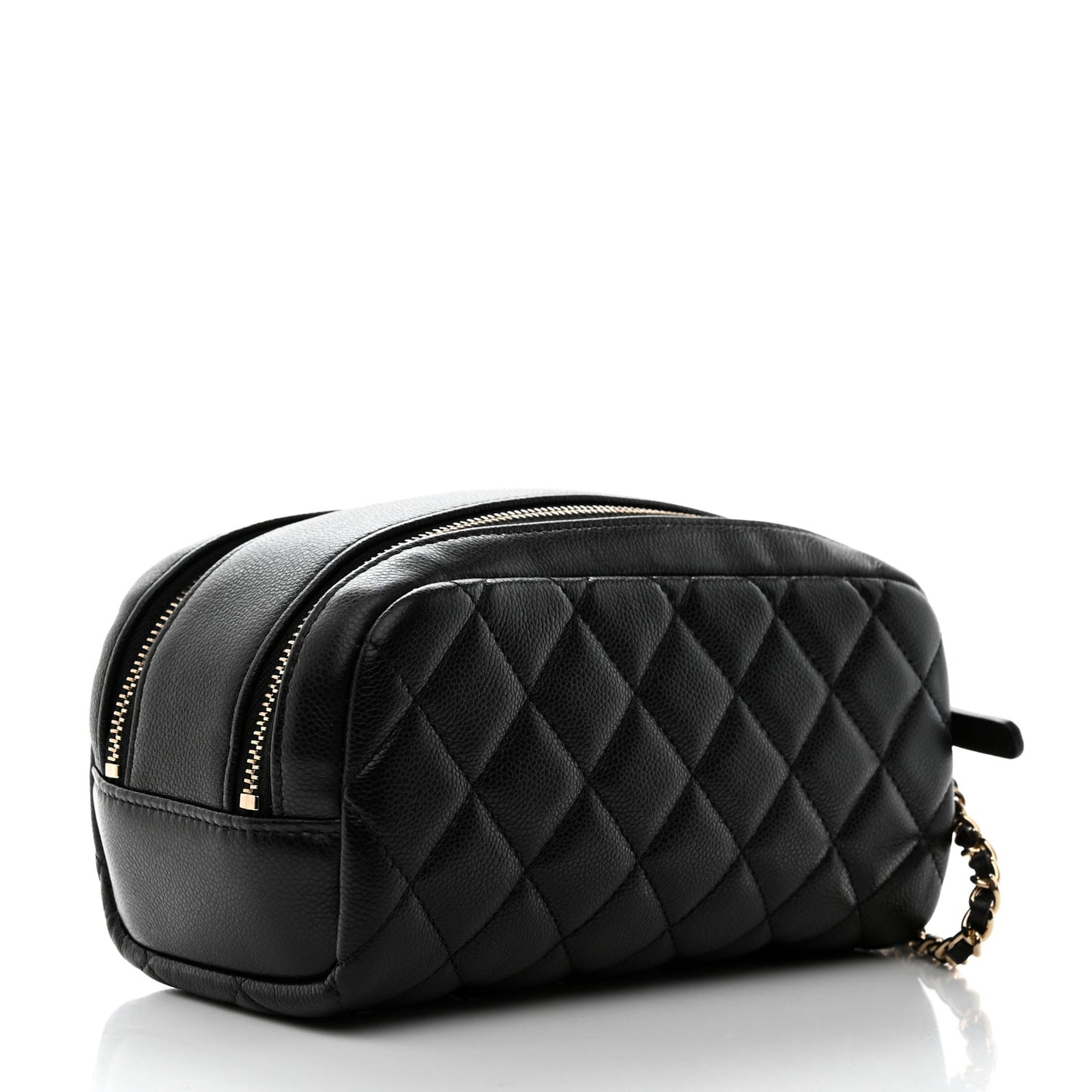Caviar Quilted Toiletry Case With Chain Black