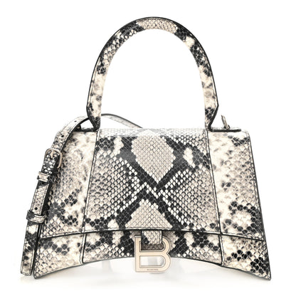 Balenciaga Calfskin Snake Effect Small Hourglass Top Handle Bag Black White 1 of 8