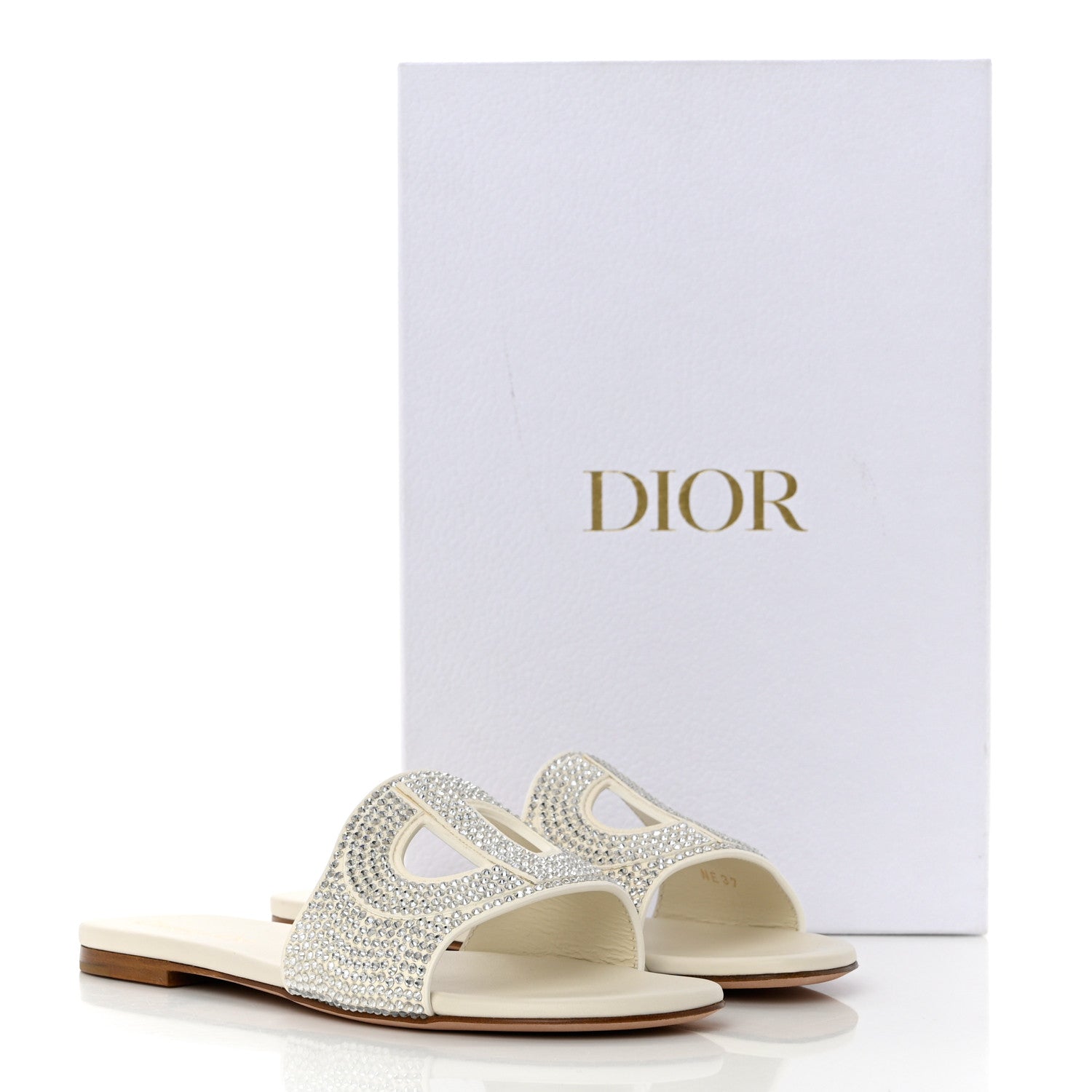 Christian Dior Crystal Calfskin D-Club Mule Sandal 37 White
